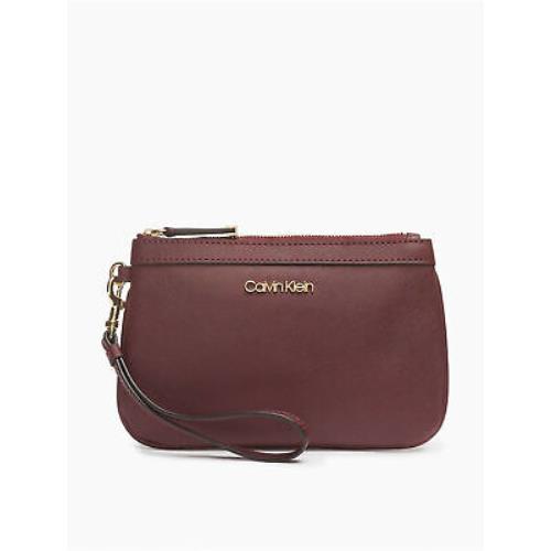 Calvin Klein Women`s Saffiano Leather Large Zip Wristlet Merlot