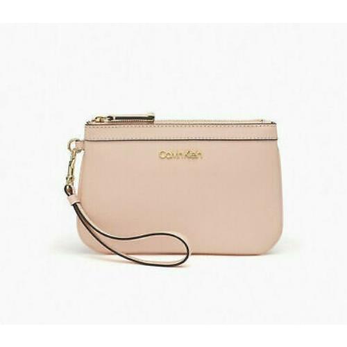 Calvin Klein Women`s Saffiano Leather Large Zip Wristlet Pale Pink