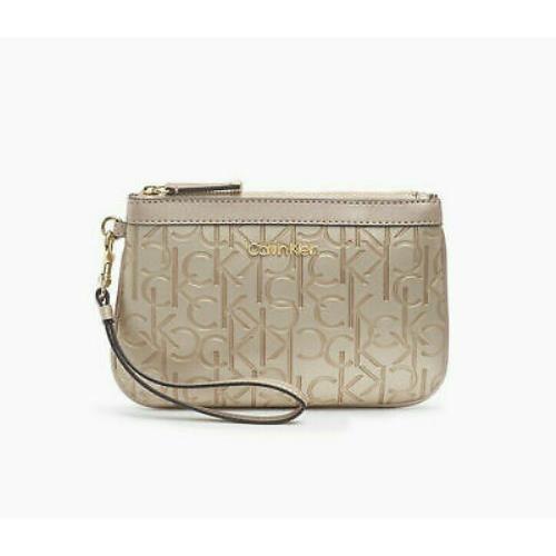 Calvin Klein Women`s Embossed Monogram Logo Large Zip Wristlet Pewter