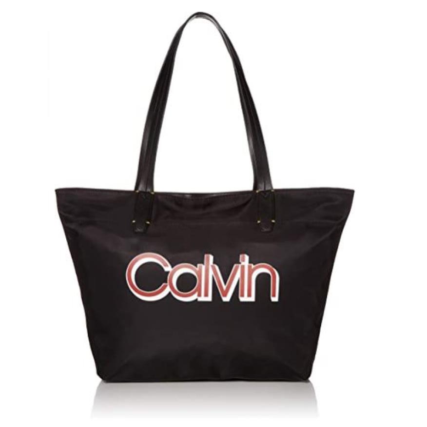 Calvin Klein Celia Tote Organizational Black Nylon Leather Signature Logo