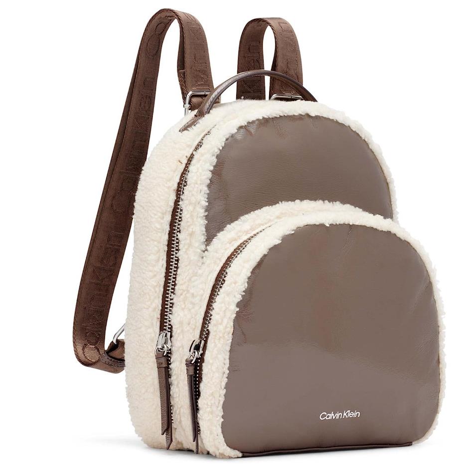 Calvin Klein Estelle Patent Sherpa Backpack Modern Taupe/natural