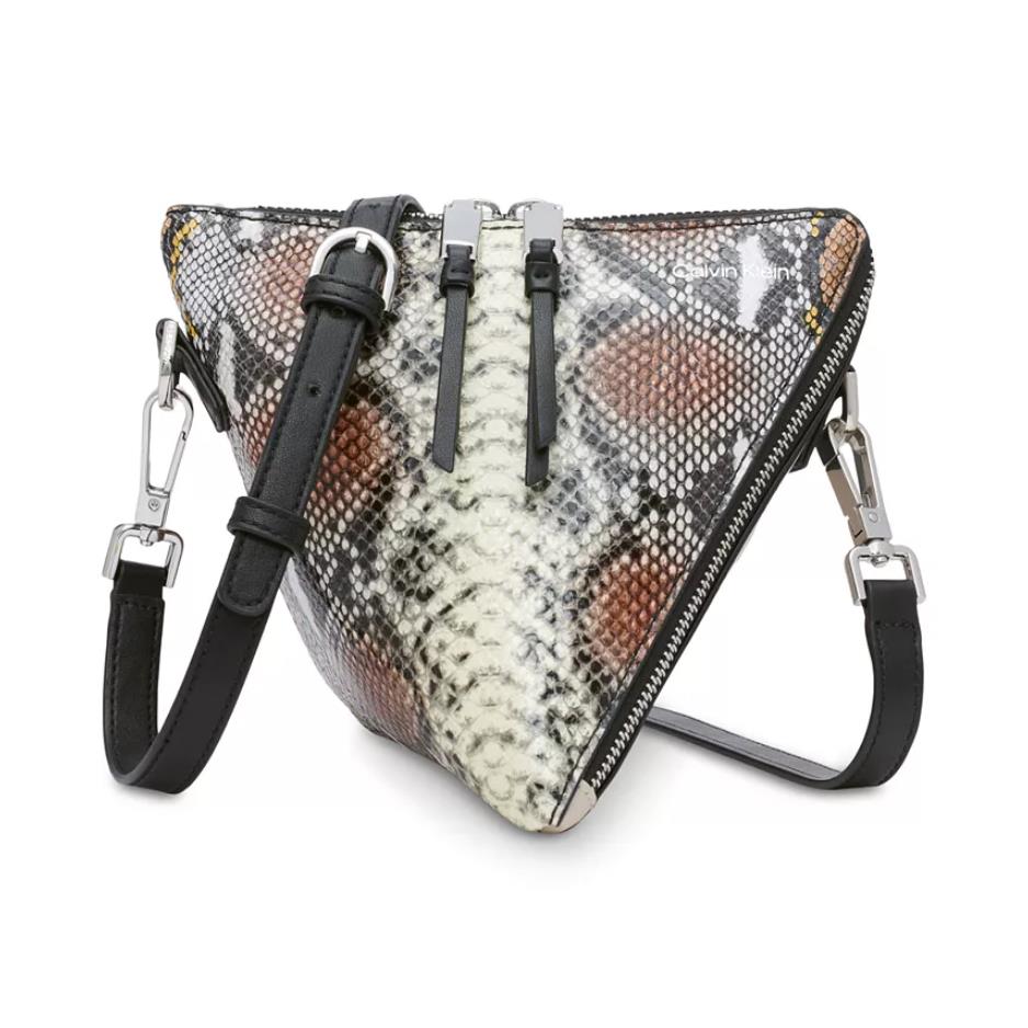 Calvin Klein Argo Geometric Triangle Printed Crossbody Multi Snake Silver