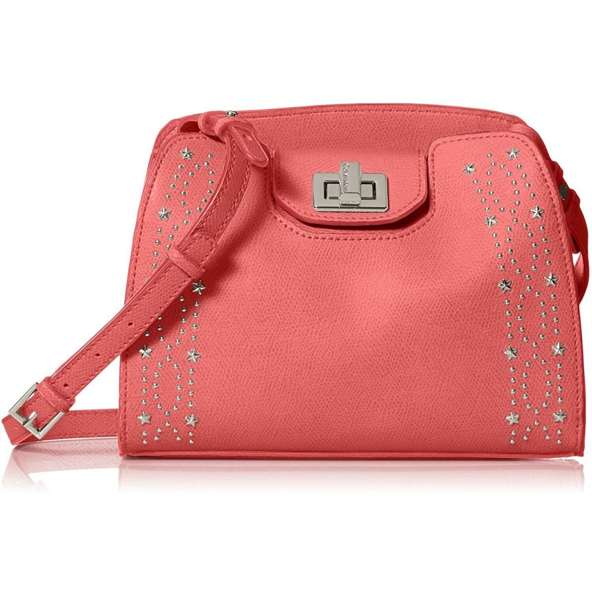 Calvin Klein Clementine Mercury Leather Stud Embellished Crossbody Rose Silver - Handle/Strap: Rose, Hardware: Silver, Exterior: Rose quartz Silver