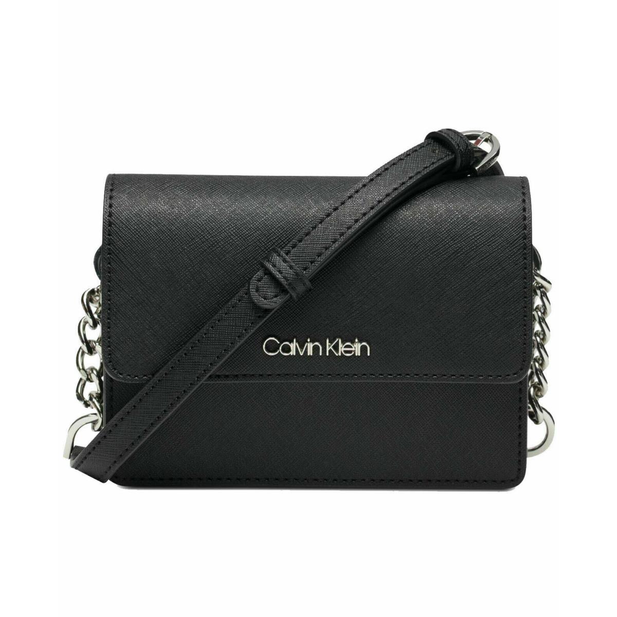 Calvin Klein Hayden Saffiano Leather Flap Crossbody Black/silver
