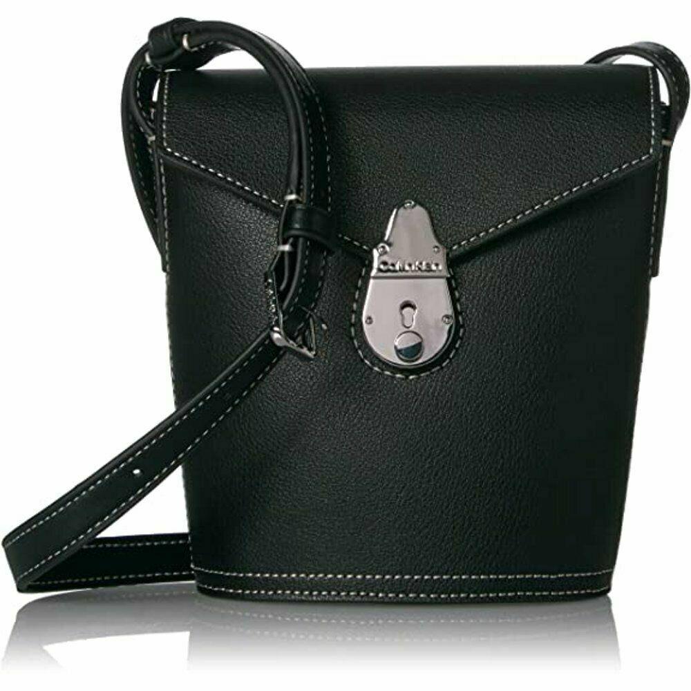 Calvin Klein Statement Series Crossbody Mini Bucket LE Lock Black Leather