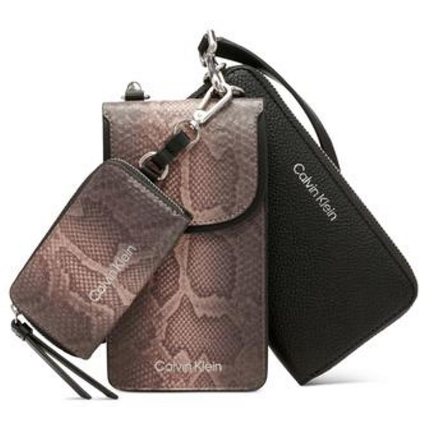 Calvin Klein Bella 3-in-1 Phone Crossbody Black Snake Print Silver