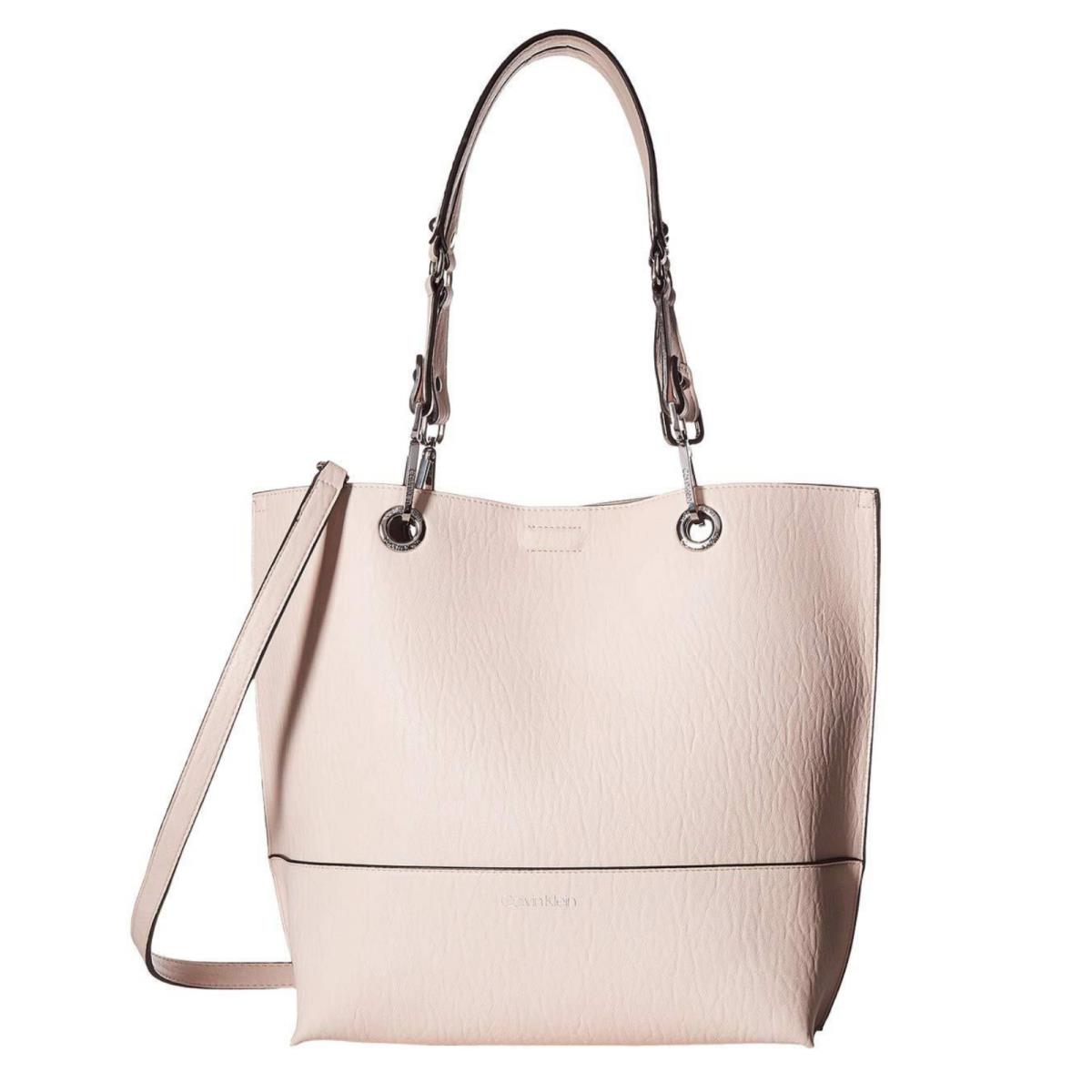 Calvin Klein Sonoma Reversible Tote with Pouch in Powder Pink/wheat/silver - Exterior: Pink