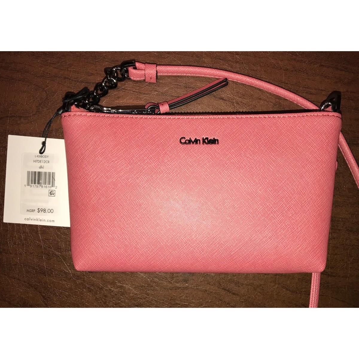 Calvin Klein Hayden Saffiano Leather Crossbody Dahlia Pink Gunmetal