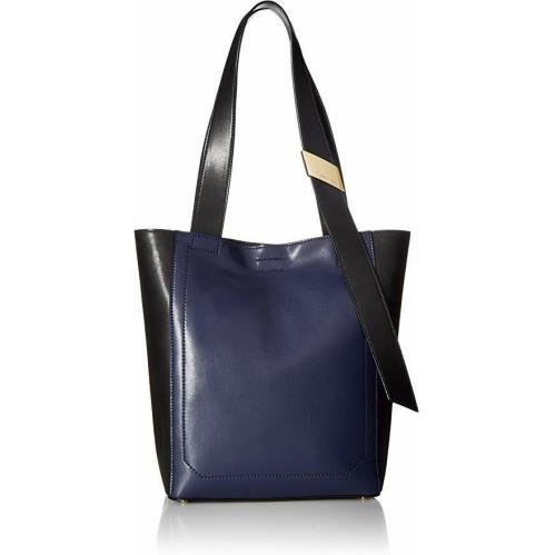 Calvin Klein Karsyn Nappa Leather Belted North/south Tote Black Plum - Exterior: Black Navy