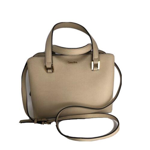 Calvin Klein Womens Tan Leather Handbag Handheld and Shoulder Strap Zip Around