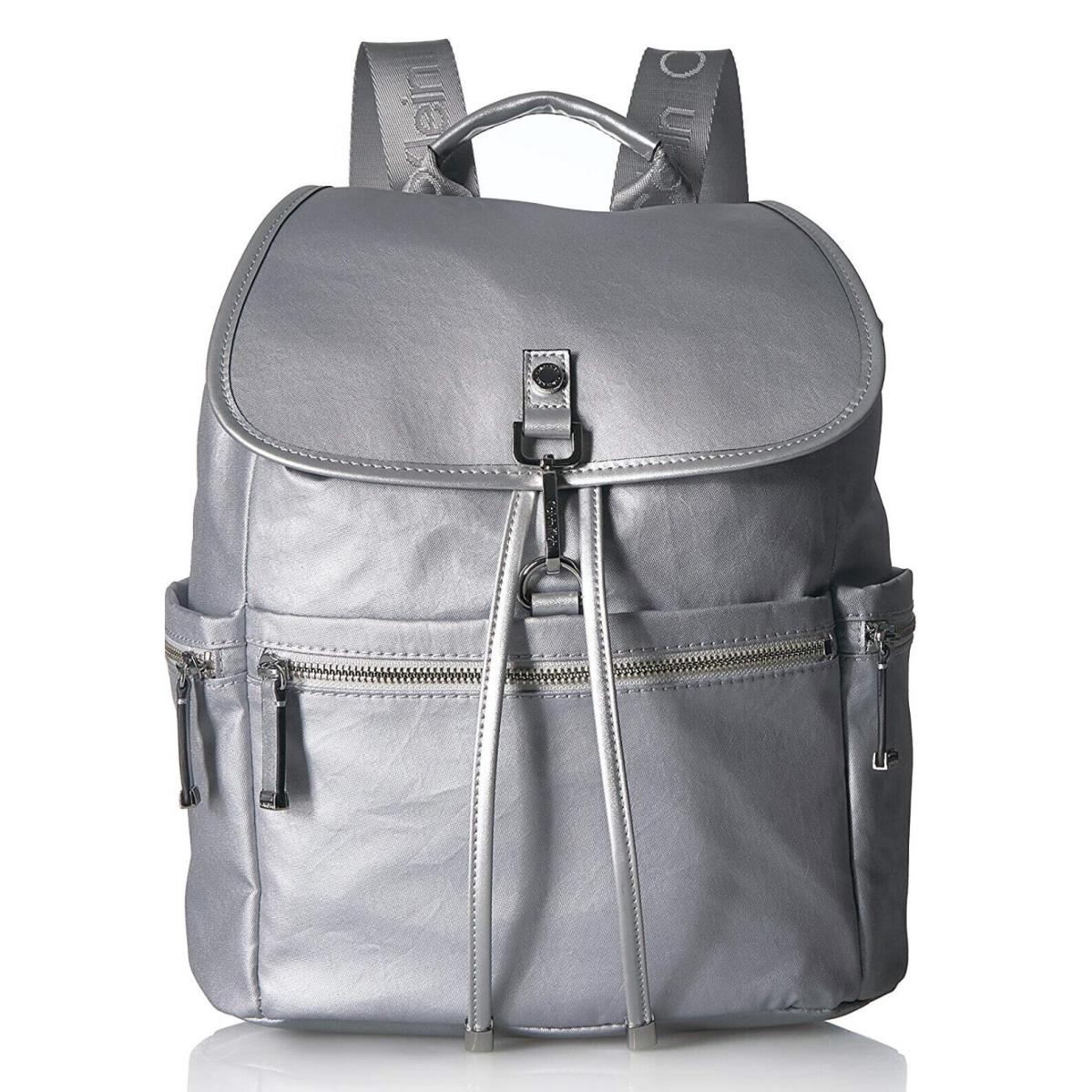 Calvin Klein Lianna Nylon Flap Over Backpack - Silver, Hardware: Silver-toned