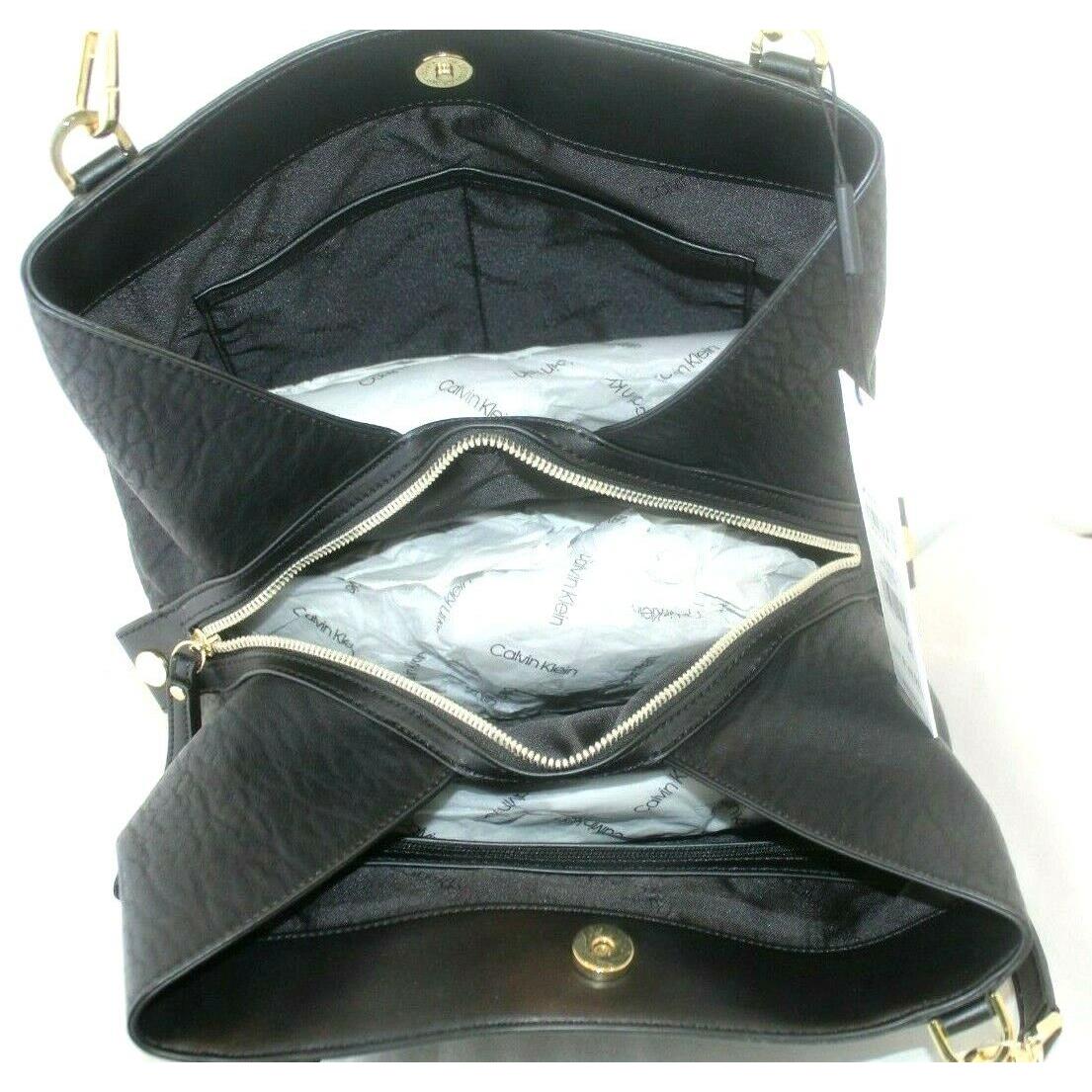 Calvin Klein Elaine 3-Compartment Medium Tote Black Leather