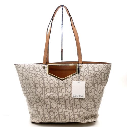 Calvin Klein Logo Printed Oversized Tote Beige