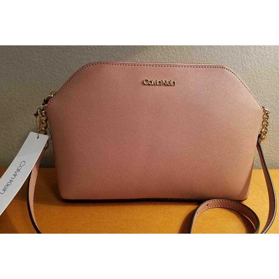 Calvin Klein Crossbody Leather Pink/gold Chain Handbag Purse CK