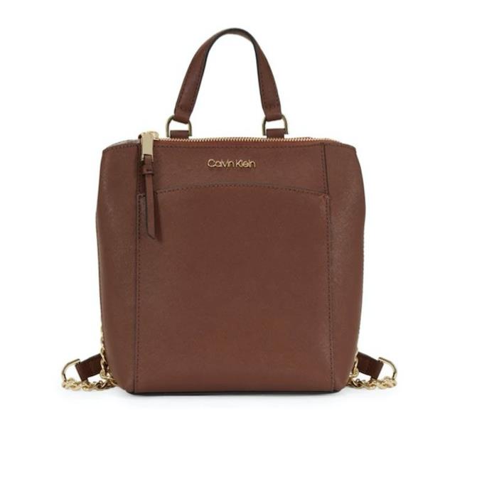 Calvin Klein L119314 Hayden Top-zip Brown Leather Backpack - Exterior: Brown