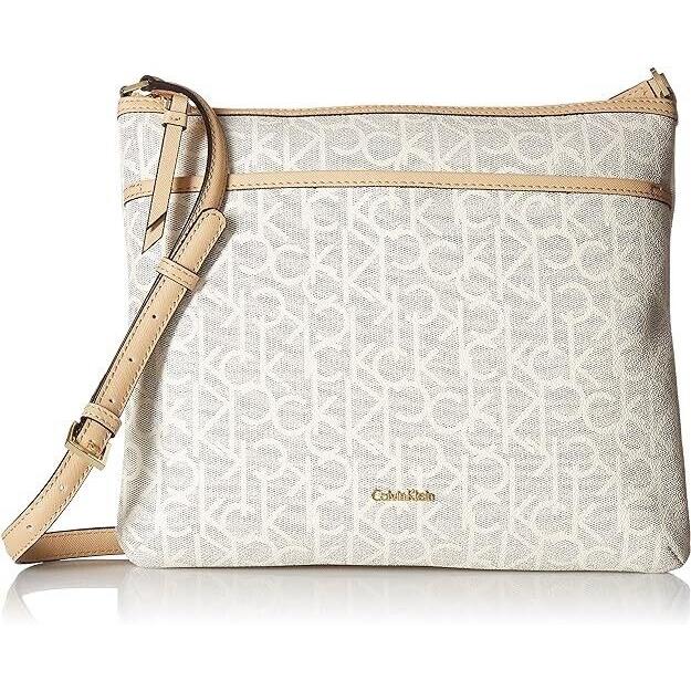 Calvin Klein Hudson Signature Crossbody Handbag Flat Pack Leather Cream