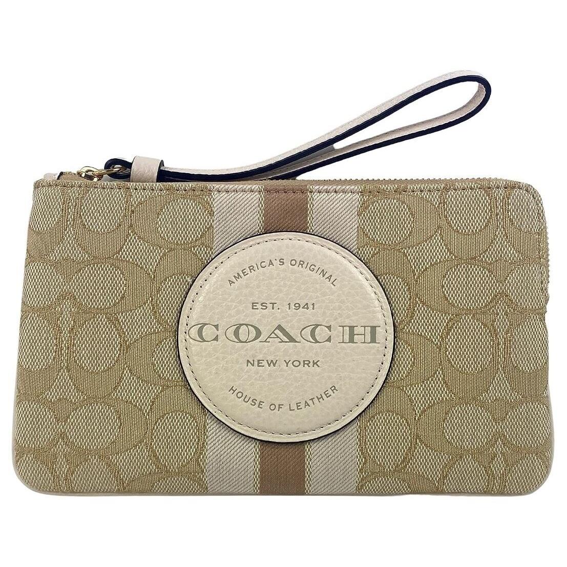 Coach Dempsey Khaki Signature Jacquard Patch Stripe Canvas Large Wristlet