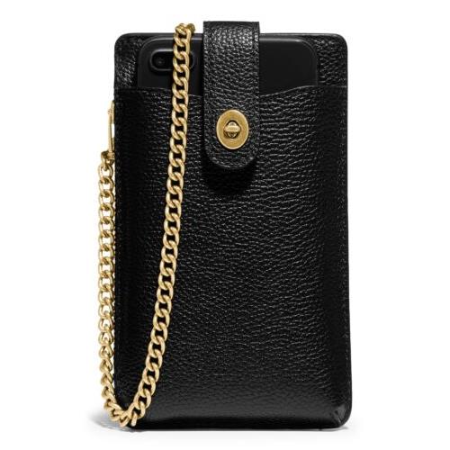 Coach Women`s Turnlock Pebbled Leather Phone Crossbody Bag - Black