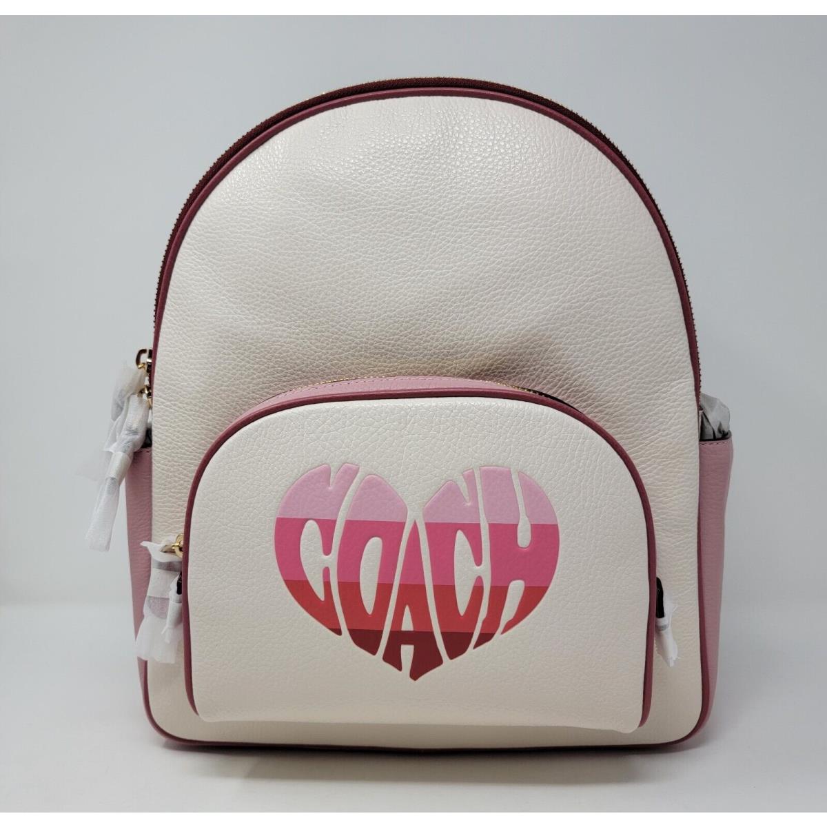 Coach Court Stripe Heart Motif Pebble Leather Chalk White Backpack CA246