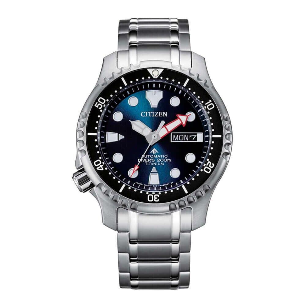 Citizen Men`s Promaster Automatic Blue Dial Titanium Watch - NY0100-50M - Dial: Blue, Band: Silver, Bezel: Black