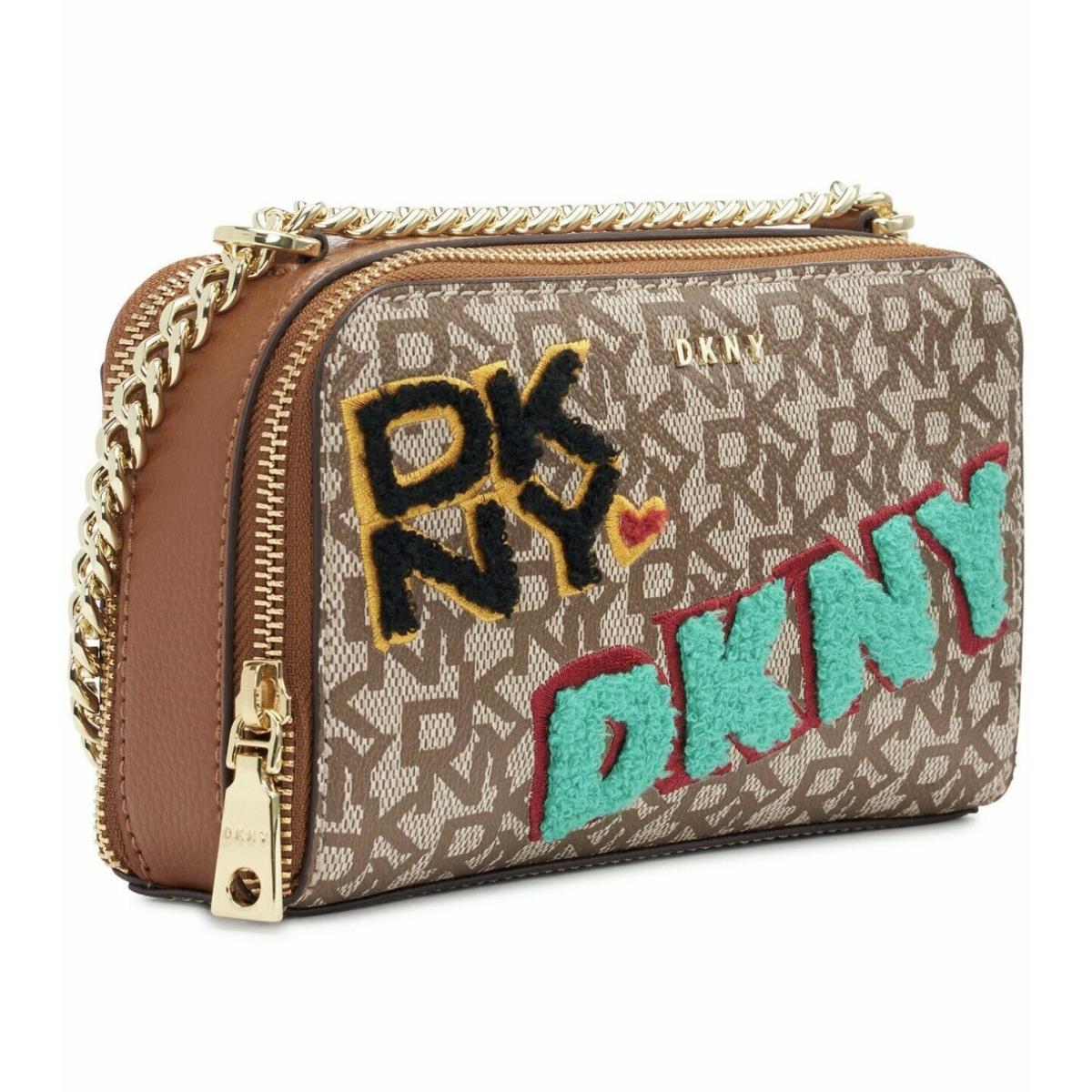 Dkny Felicia Double Zip Leather Crossbody Signature Logo Cold Chain Adjustable