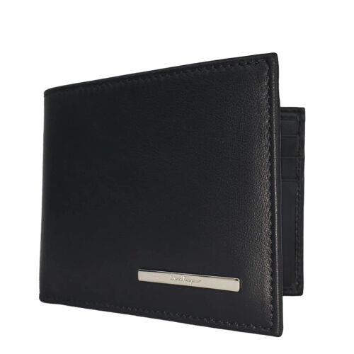 Ermenegildo Zegna Men Leather Wallet Credit Card Slots Coin Pocket Black