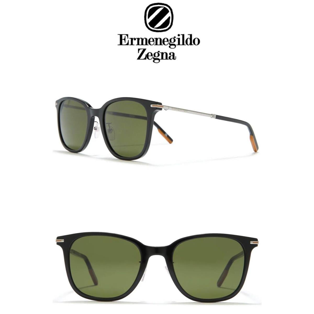 Ermenegildo Zegna EZ0166-D 01N Shiny Black Green Square Sunglasses. 55 mm