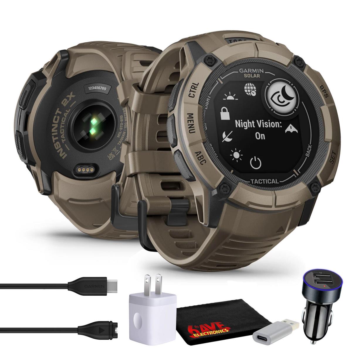 Garmin Instinct 2X Solar Tactical Edition Gps Smartwatch Coyote Tan Bundle