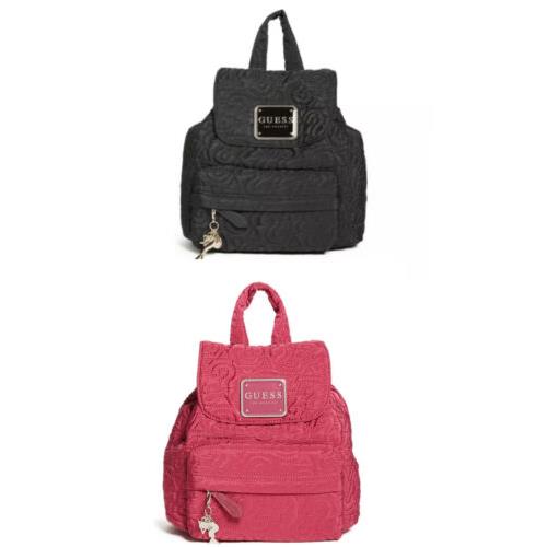 Guess Reagan Logo Quilted Backpack - Exterior: Two Options: Black, Rasperry