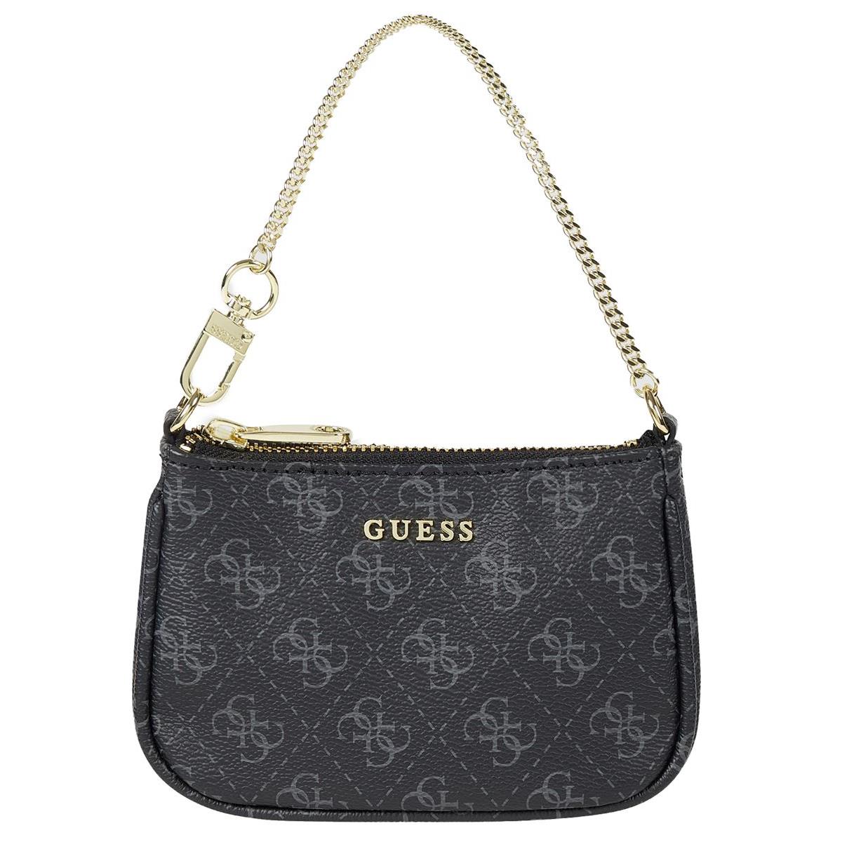 Guess Chain Zip Up Womens Daily Patch Vanity Case In Coal