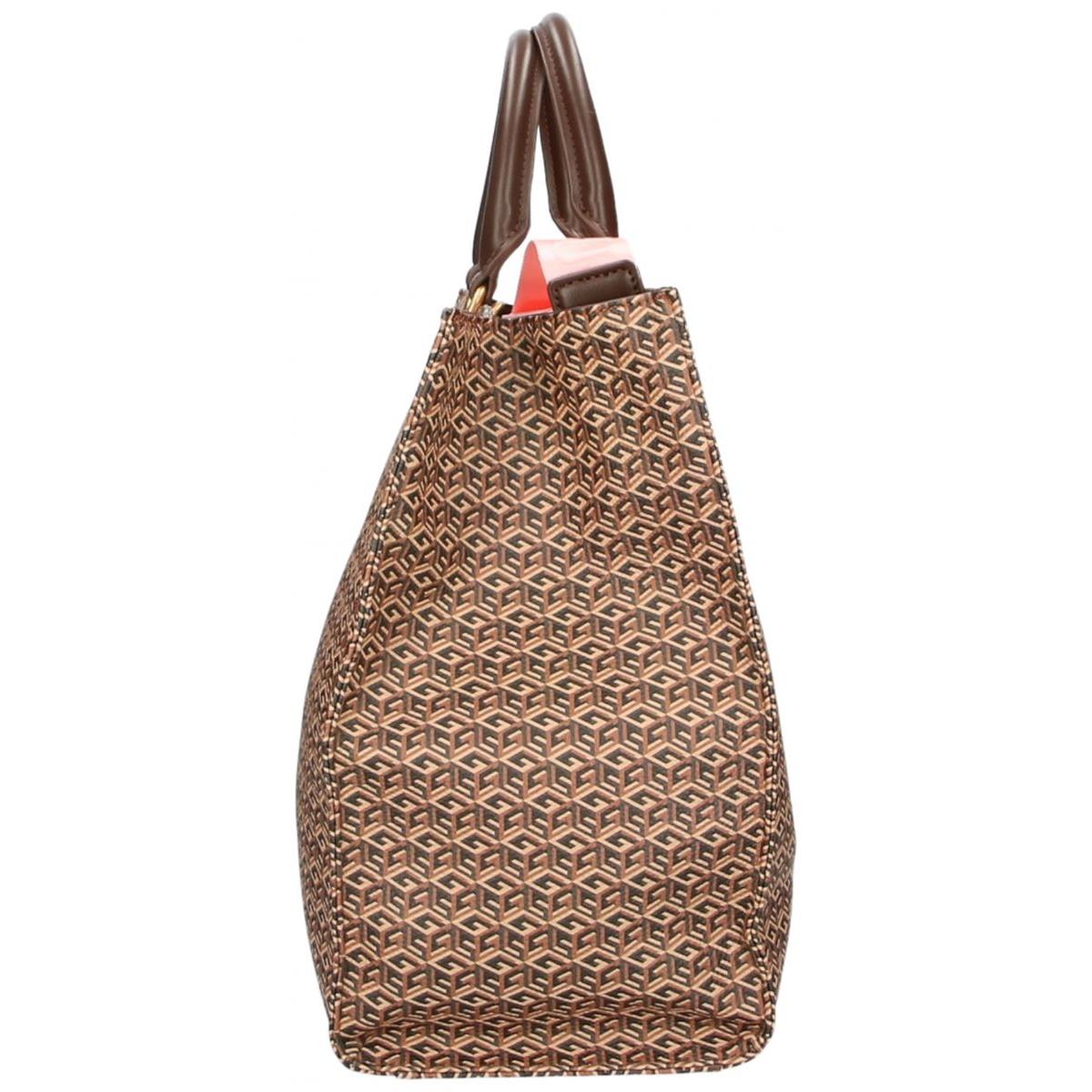 Guess Rianee G Cube Handbag Tote In Brown Multi One Size