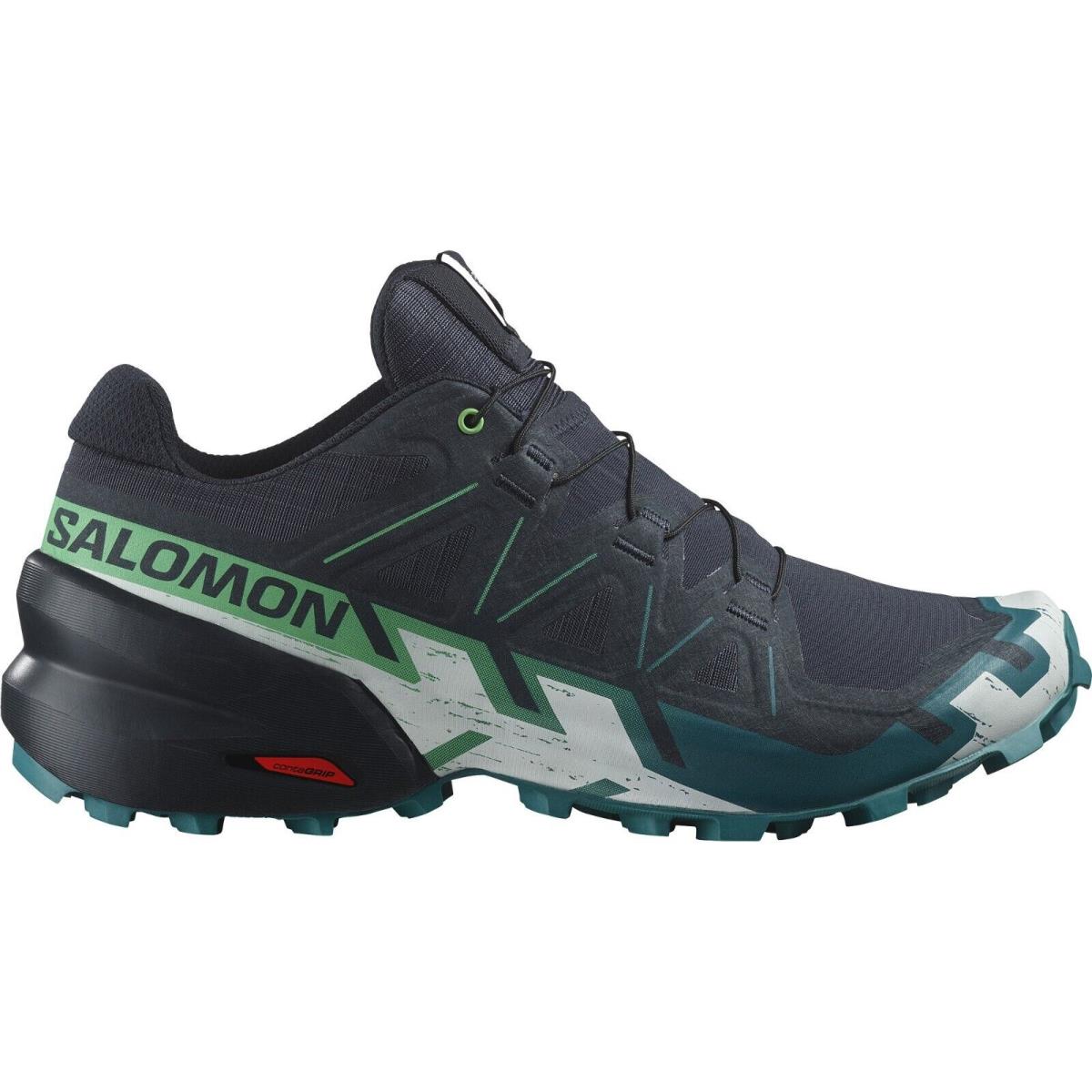 Salomon Speedcross 6 Trail Running Shoe Mens Carbon / Tahitian Tide / White - Blue