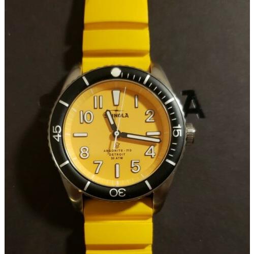 Shinola The Duck Watch with 42mm Yellow Face Yellow Rubber Strap