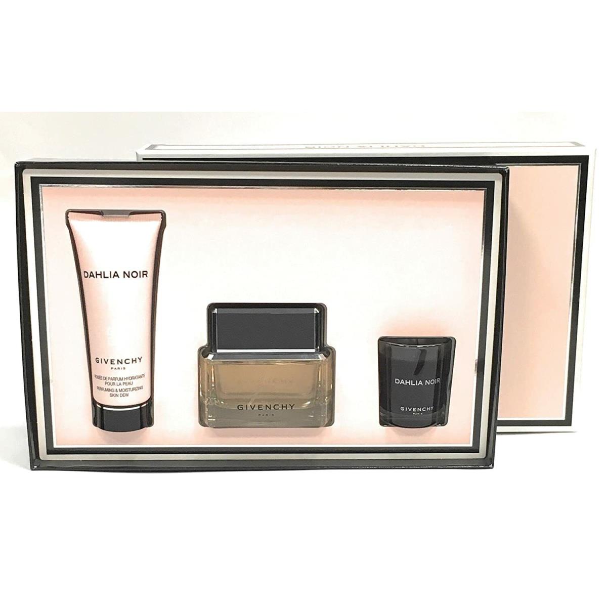 Dahlia Noir by Givenchy 3 PC Set - 1.7 oz Edp + 2.5 oz Skin Dew + 1.1 oz Candle