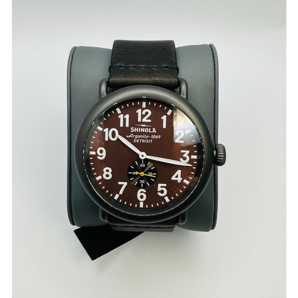 Shinola The Runwell 47mm Red Rust Dial Black Leather Gunmetal Watch S0120223883