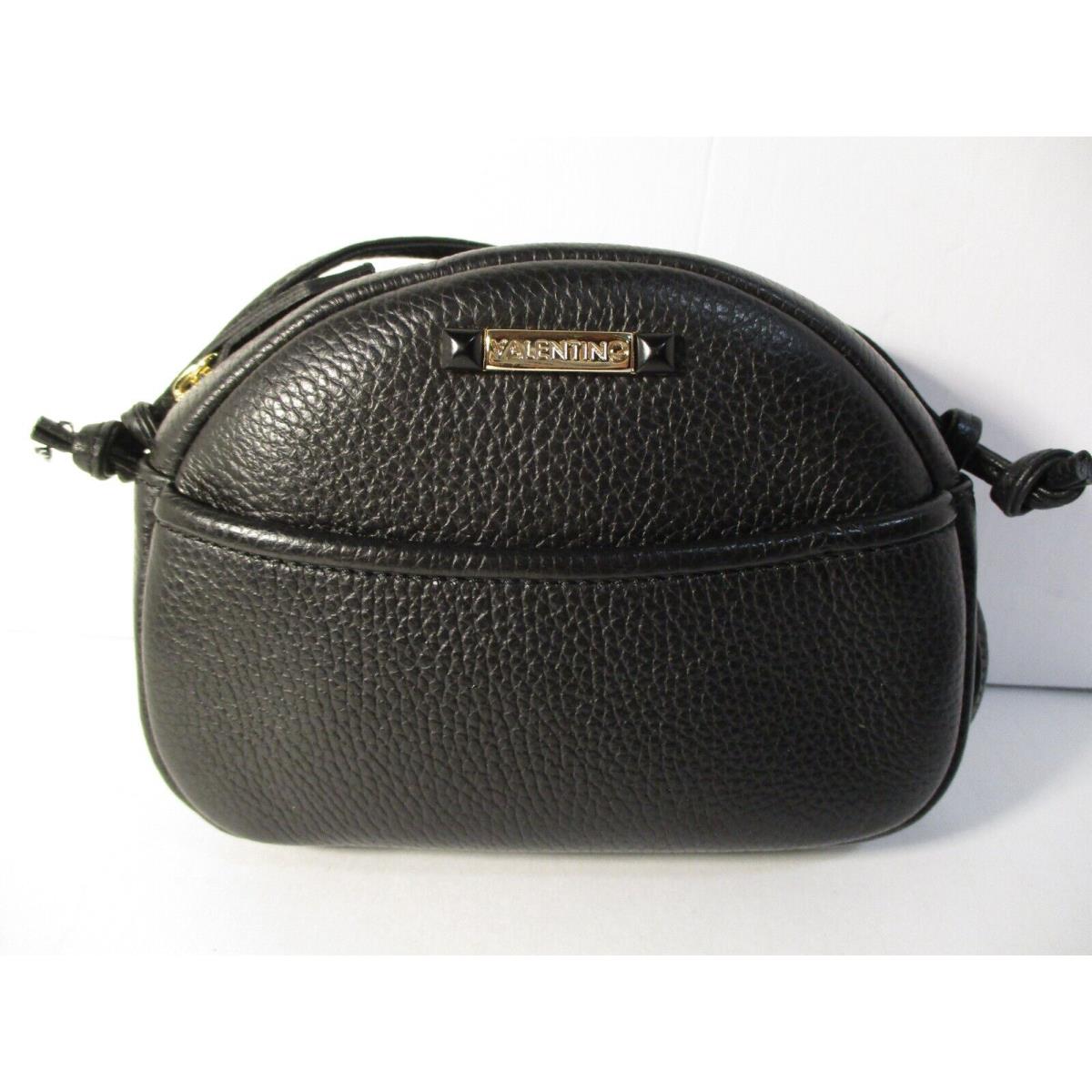 Valentino Mini Monny Dome Crossbody Black Pebbled Leather Zip Knotted Strap