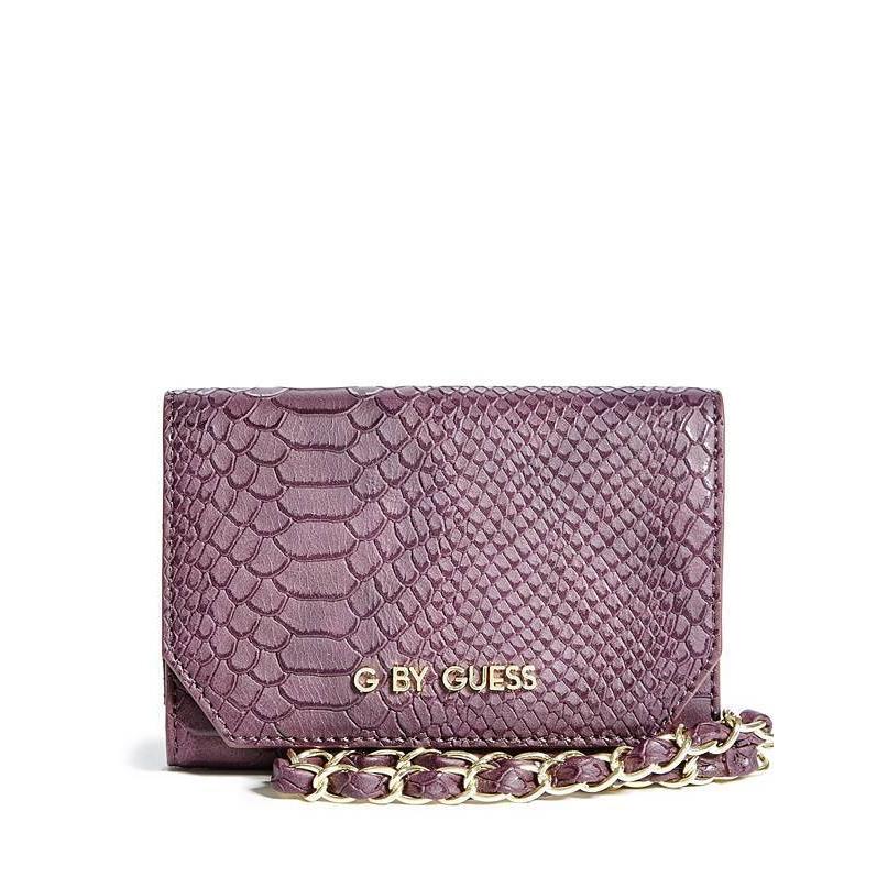G BY Guess Mckenna Purple Wine Leatherette Snake Phone Flap Wristlet Wallet