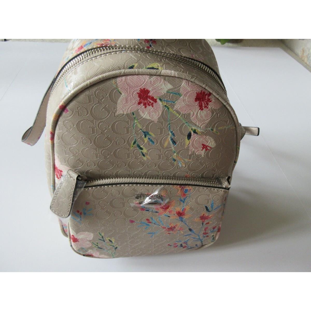 Guess Signature G Taupe Floral Double Zipper Compartment Backpack