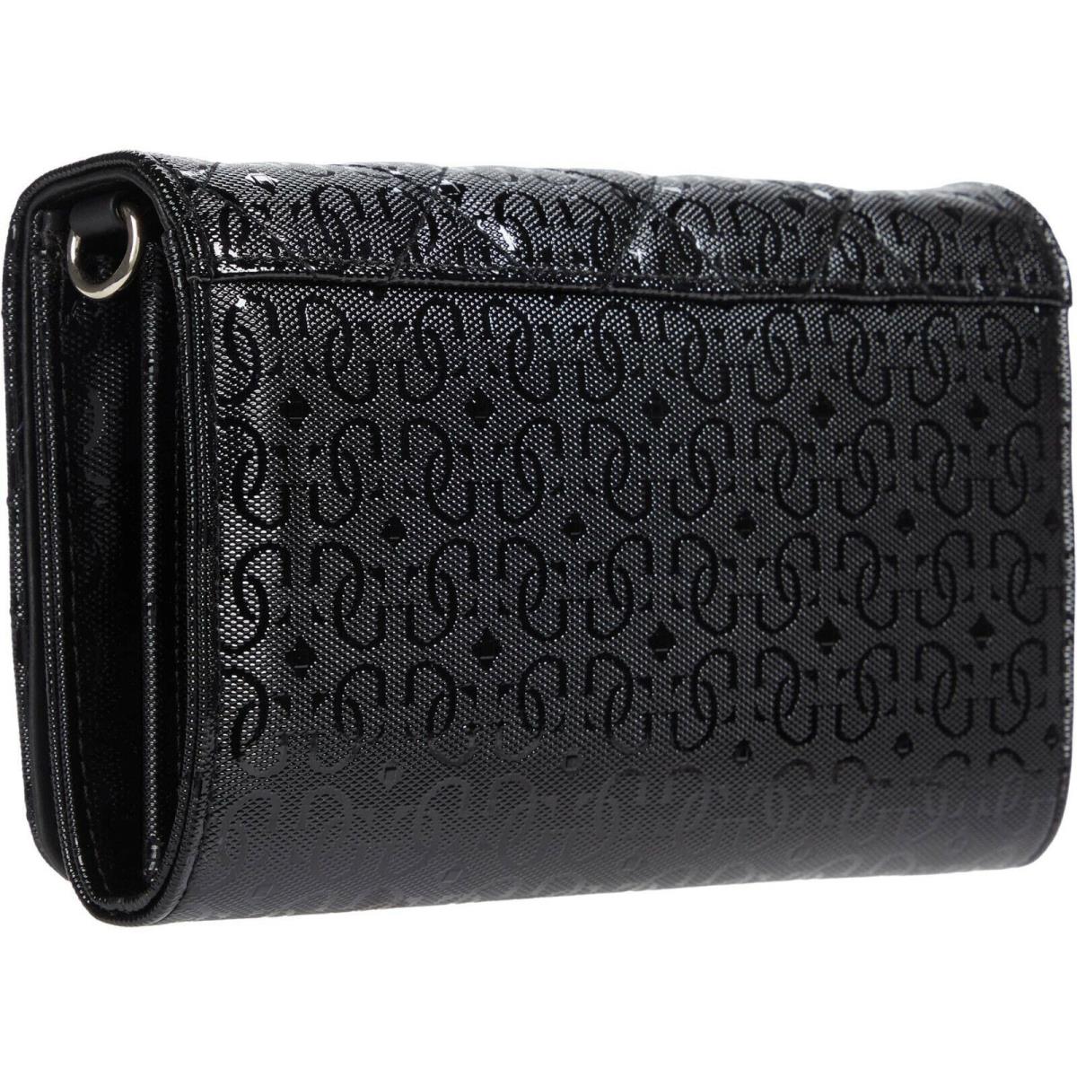 Guess Women`s Black Glossy Patent Quilted Chain Wallet Crossbody Purse