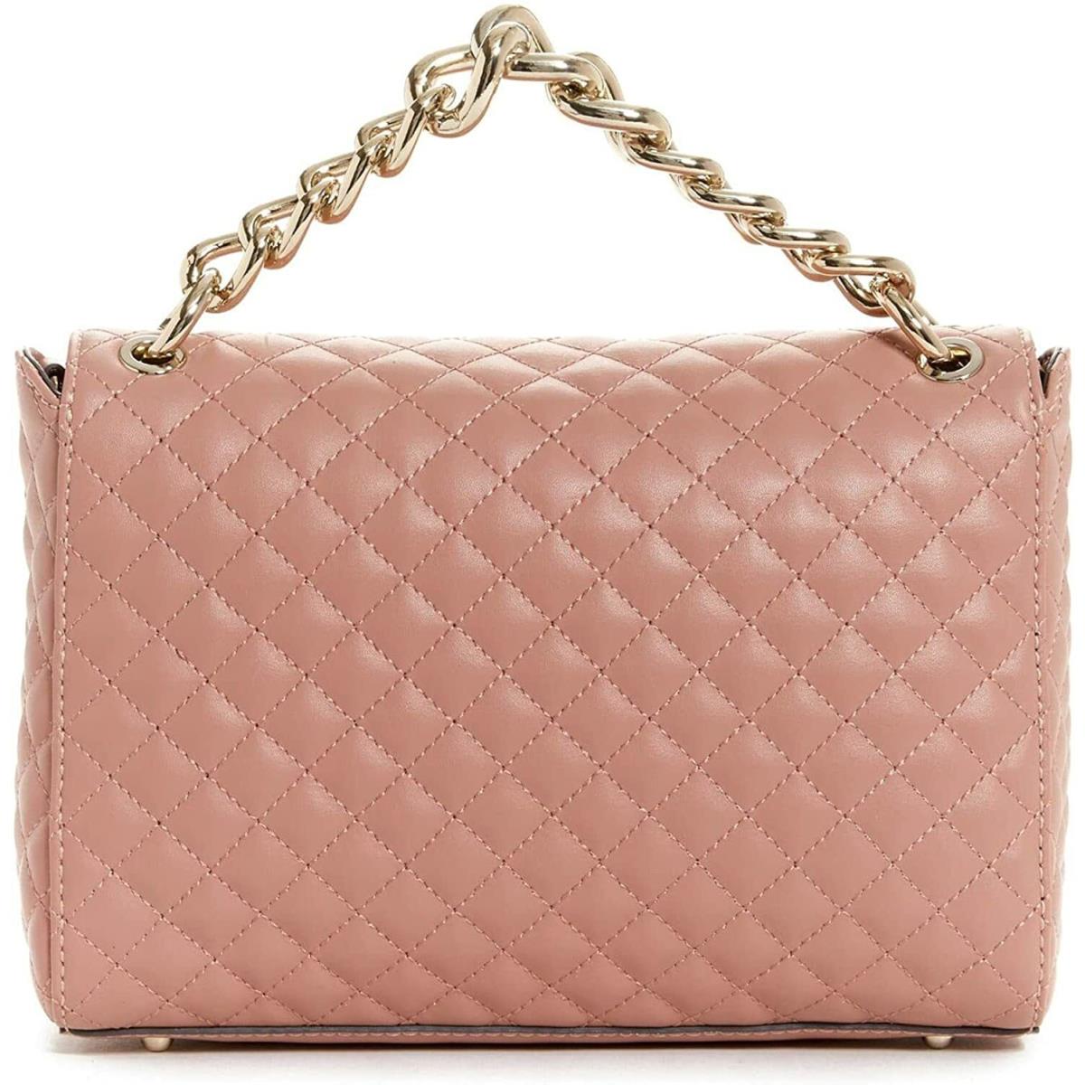 Guess Women`s Lux Blush Pink Quilted Flap-over Chain Crossbody Handbag Purse