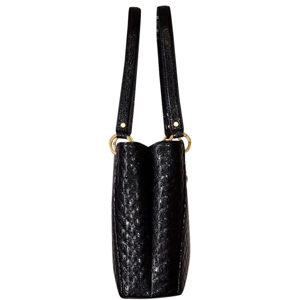 Guess Women`s Nerina Handbag Black Quilted Embossed Small Noel Tote