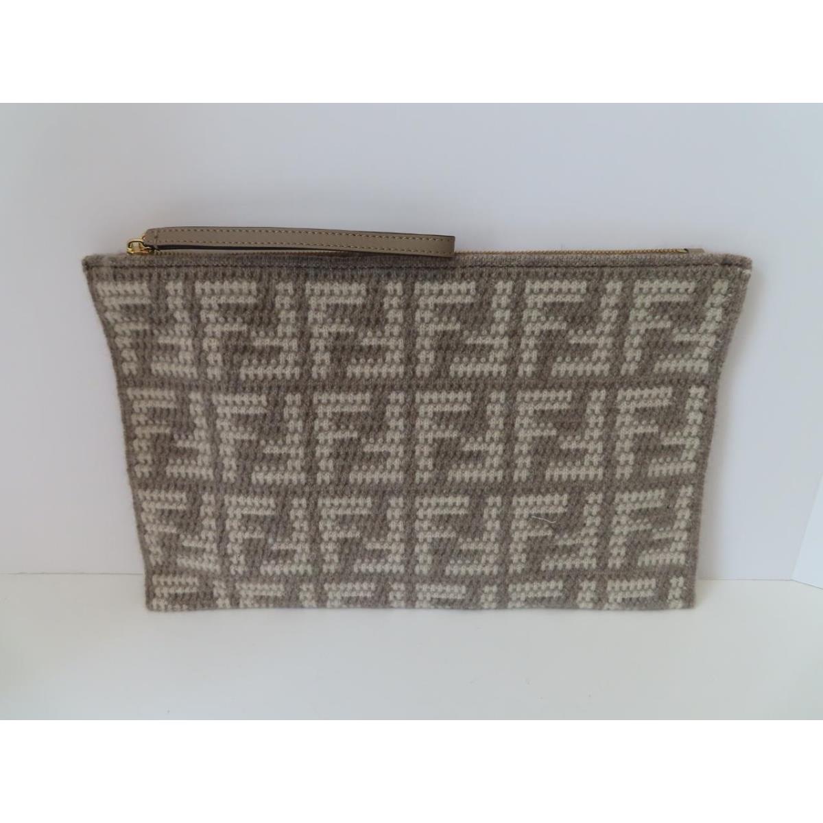 Nwob Fendi Dove Gray Cashmere Zucca Print Zipper Pouch 350