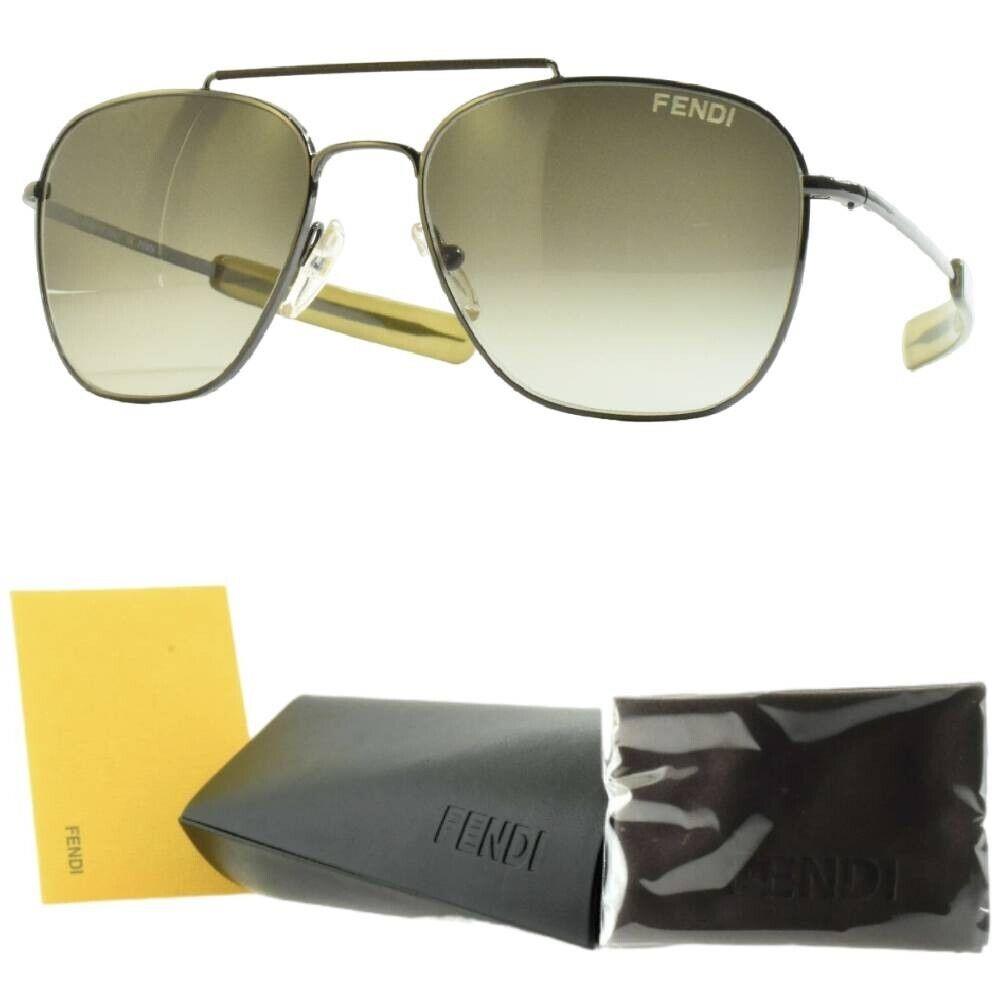 Fendi FS 5217L 033 Womens Full Rim Aviator Rectangular Gunmetal Sunglasses