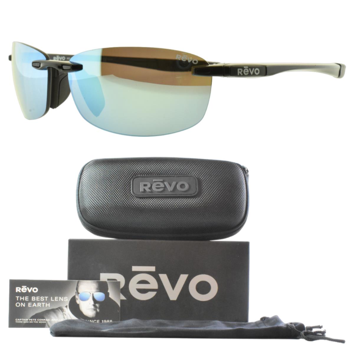Revo RE 4060 01GF Descend E Rectangle Rimless Black Blue Men Sunglasses - Frame: Black/Blue, Lens: Blue