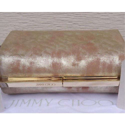 Jimmy Choo Clutch Cate Metallic Gold Foiled Blush Suede