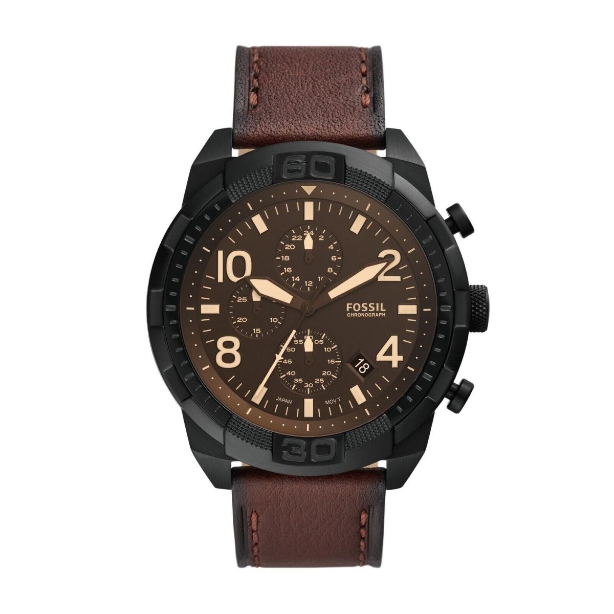Mens Wristwatch Fossil Bronson FS5875 Chrono Leather Brown Black Oversize 50mm