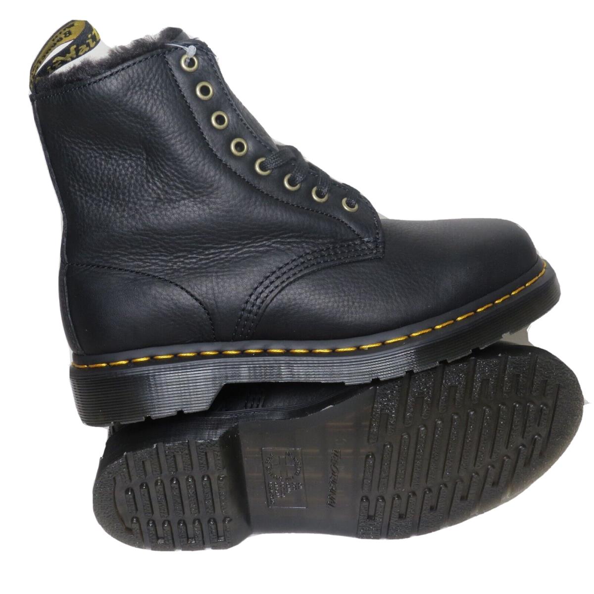 Dr Martens 1460 Pascal FL Fur Black Leather Boots Size Men 7 - Women 8