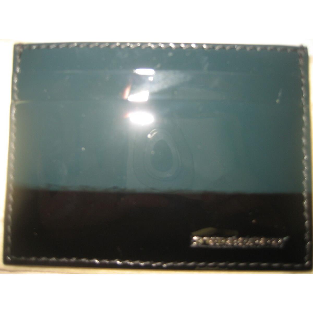 Burberry Black Green Patent Leather ID Credit Card Cash Case Wallet Italy BX