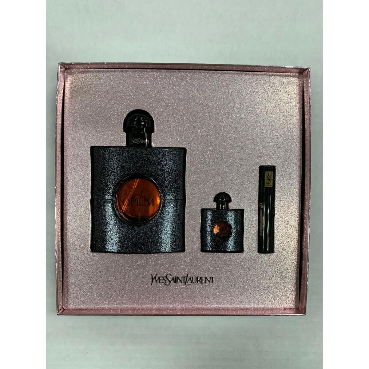 Black Opium By Yves Saint Laurent 3Pc Set 3oz Edp Spray+0.25oz Mini+mascara