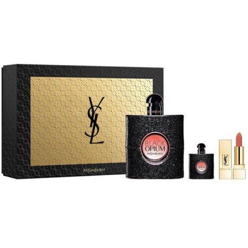 Black Opium Yves Saint Laurent Women 3Pcs Set 3.0 oz Edp Spray Mini Lipstick